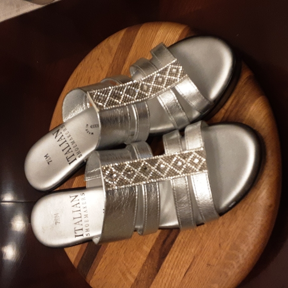 Italian Shoemakers Shoes - Silver Strappy Wedges